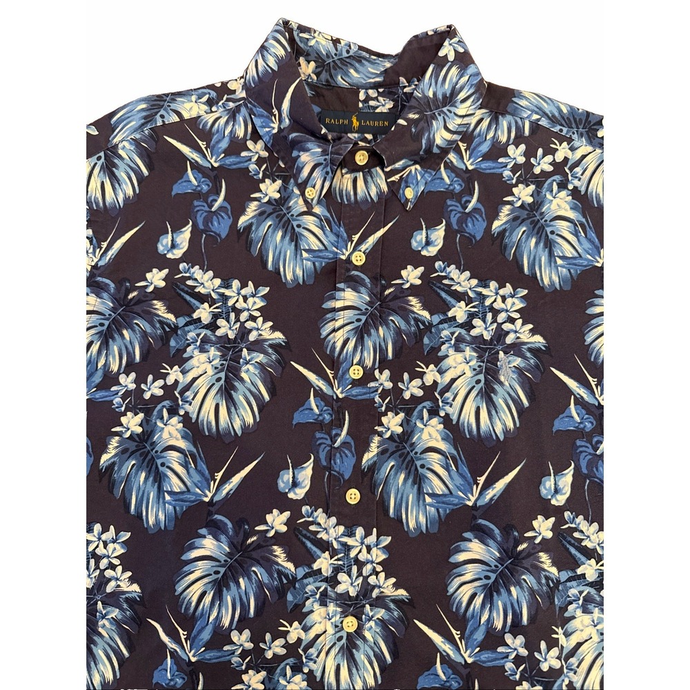 Polo Ralph Lauren Shirt Men's Size XL  Hawaiian Blue Floral Button Down Pony
